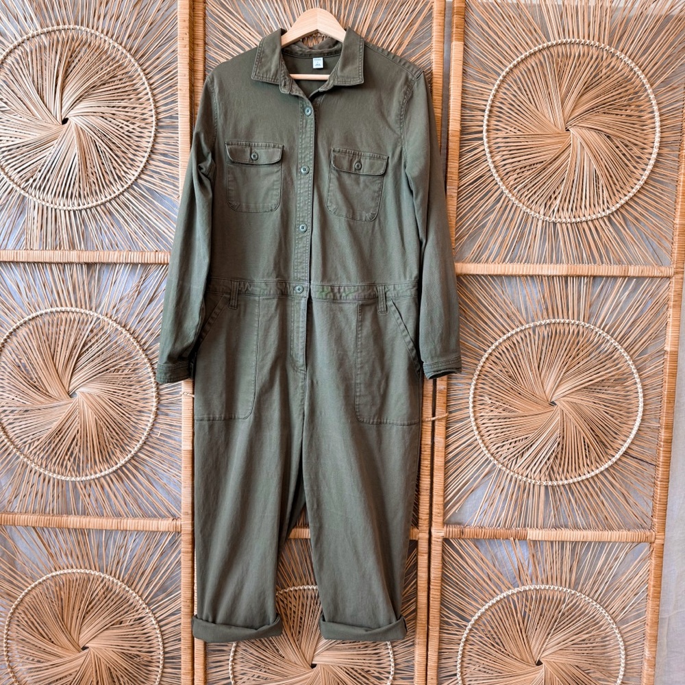 Old Navy Olive Green Coverall Overalls SZ L Jumpsuit Front Buttons Casual - Picture 5 of 5